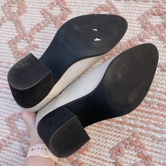 White and Black Steve Madden Petra Snake Skin Heeled Ankle Booties 8 - Picture 8 of 16